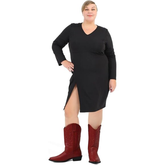 mysoft Women's Red Western Cowboy Boots Mid Calf Pointed Toe Cowgirl - Picture 2 of 6